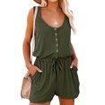 thumbnail image 3 of Sleeveless Romper, Scoop Neck Romper Stylish Pocket  For Outdoor Activity OD Green M, 3 of 6