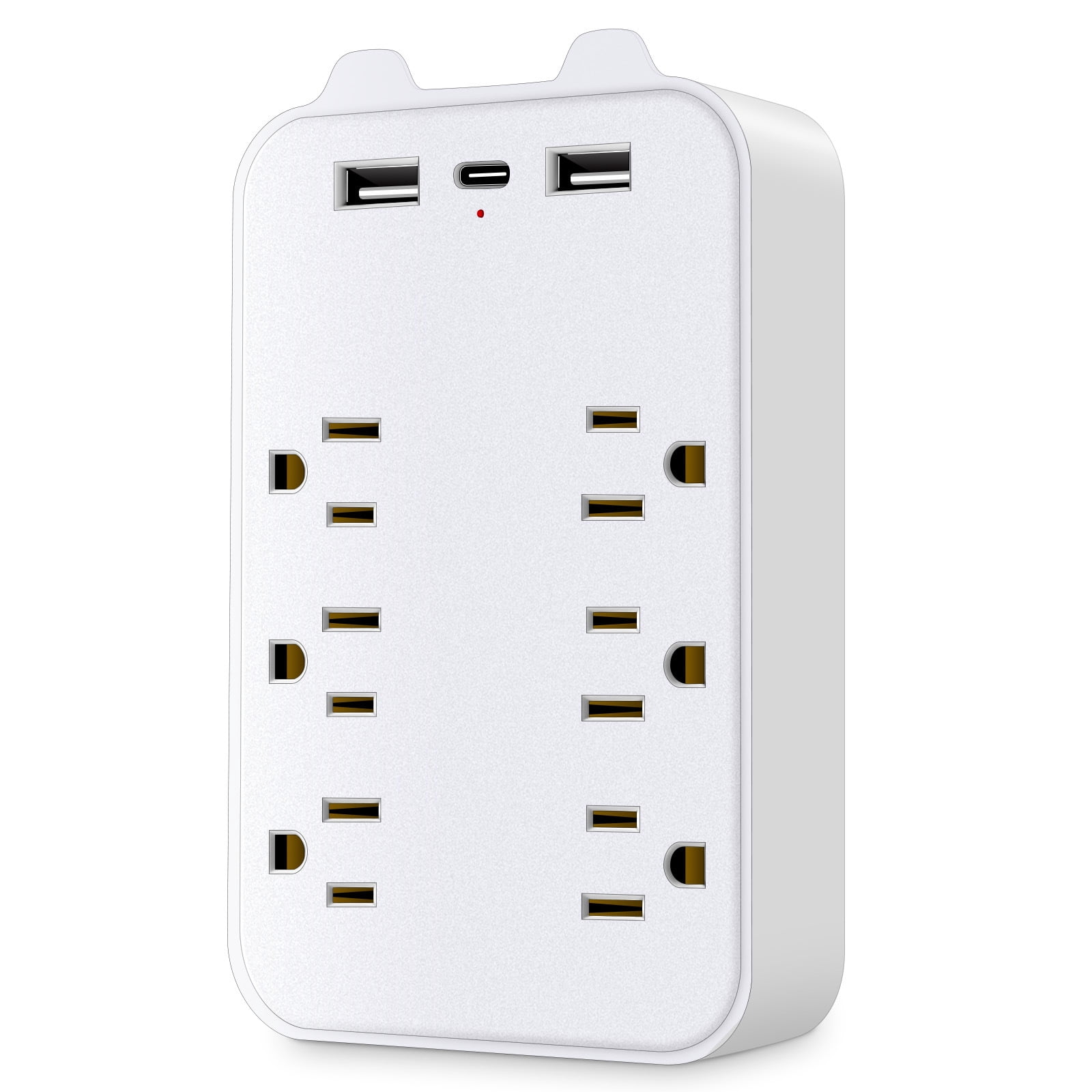 9-in-1 Surge Protector 6-Outlet Extender with 2 USB & 1 USB-C Ports Power Strip Multi Plug Outlets Wall Adapter Spaced for Home Travel Office