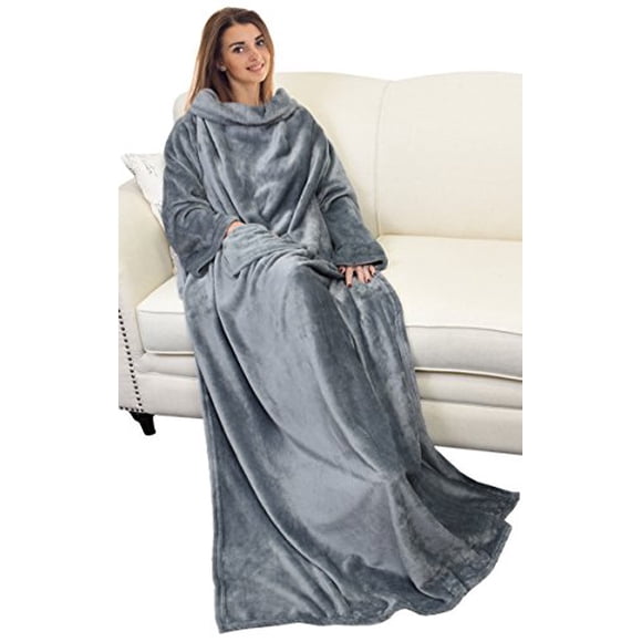 Catalonia Wearable Blanket with Sleeves and Pocket, Soft Fleece Mink Micro Plush Wrap Throws Blanket Robe for Women and Men 73” x 51”