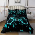 thumbnail image 1 of YST Gamer Bedspread for Boys Twin Gaming Room Decor Quilt Set, Geometry Honeycomb Print Coverlet Set Modern Abstract Plaid Bed Set 2 Pcs, Gamepad Controller Decor Bedding Teal, 1 of 5