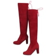 thumbnail image 2 of Bottes Mi-Mollet d'Hiver Chaudes pour Femmes à Rivets, Fermeture Éclair, Talons Sabots, Équitation, Aguichant, 2 of 7
