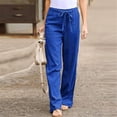 thumbnail image 2 of SHOPESSA Women Solid Color Cotton Linen Pants Sashes Straight Casual Long Pants Loose Fit Drawstring Trousers, 2 of 4