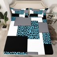 thumbnail image 1 of YST Mid Century Modern Queen Bed Sheets,Geometric Striped Fitted Sheet,Black White Blue Bed Set,Abstract Cheetah Bedding Set with 2 Pillowcases Microfiber,no Flat Sheet（No Top Sheet）, 1 of 5