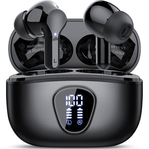 Aptkdoe Ecouteurs sans fil, Bluetooth 5.4 écouteurs HiFi Stéréo, Bluetooth Ecouteurs avec 4 ENC Le bruit annule Mic, IP7 Imperméable dans les écouteurs, 48H LED Afficher les bourgeons d'oreille pour iPhone Android, Noir