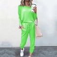 thumbnail image 3 of Mrat Spring Outfits for Women 2023 2 Piece Jogging Sets Solid Polyester Long Sleeve Sweatsuits Sets Two Piece Track Suits Drawstring High Waist Pants Set Comfy Outfits N-Green L, 3 of 5