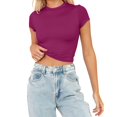 thumbnail image 2 of JIRNDf Hauts pour Femmes T-Shirts d'Été Tendance Mode Manches Courtes Mignon Court Basique Col Rond Coupe Ajustée Blouse pour Femmes Tunique Décontractée Hauts Or Rose m, 2 of 5