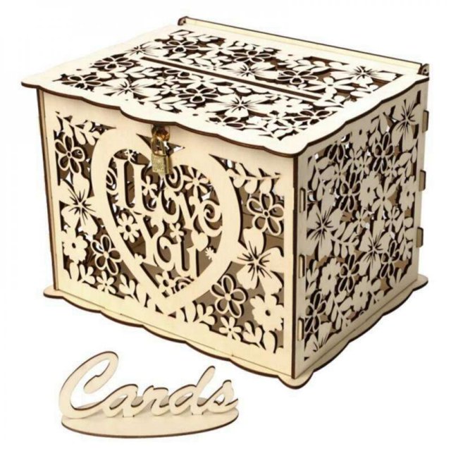 DIY Wooden Wedding Supplies Business Card Box Decoration Custom Sign In Box Wooden Wedding Card Box - JM01319 Small