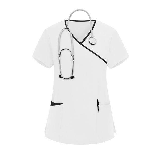 HongQid Scrub Tops for Women — Classic Fit, Pocket, Four-Way Stretch, Anti-Wrinkle