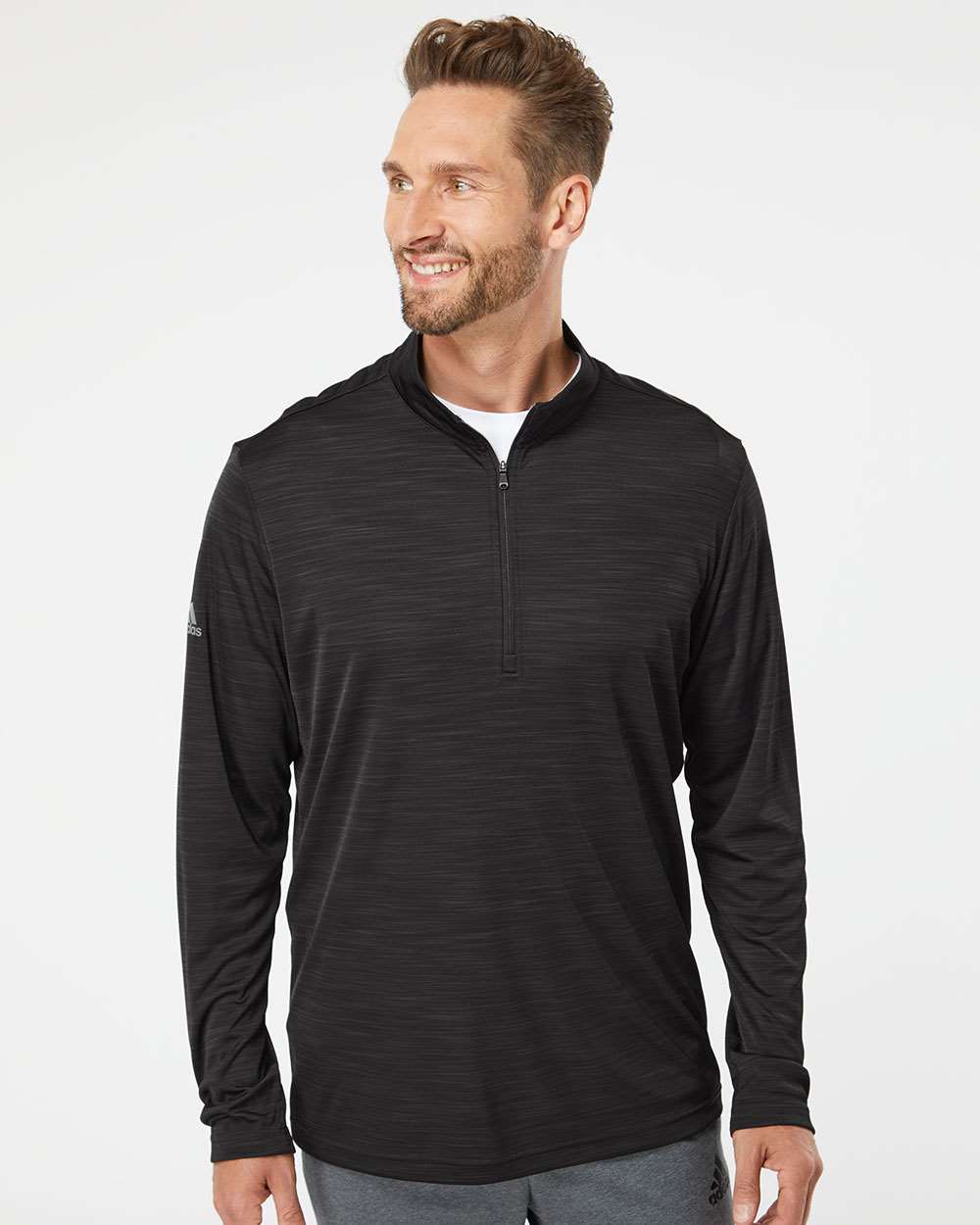 Lightweight Mélange Quarter-Zip Pullover, S, Black Melange