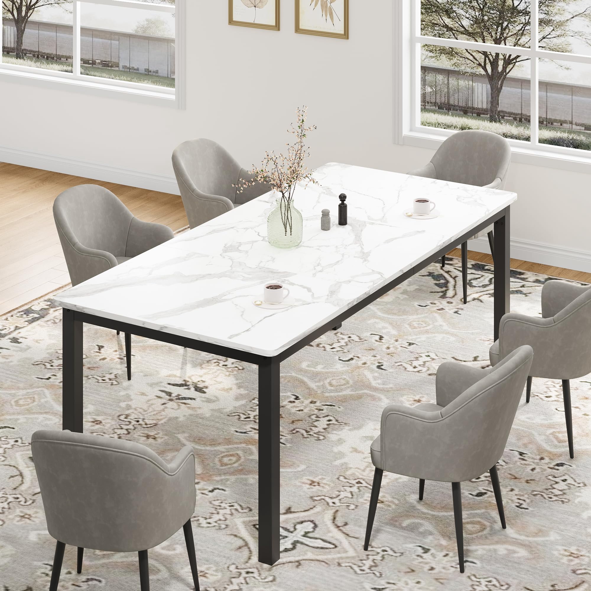 QinaQin Industrial Style Dining Table, 70.9-Inch/71-Inch
