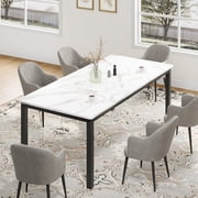 EDTara Long Dining Table for 6 People, Large Rectangle Wood Kitchen Table with Sturdy Metal Legs, Modern Industrial Dining Room Table with Round Corner