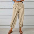 thumbnail image 2 of Women‘s Cotton Linen Pants Drawstring Elastic Waist Capri Pants Lounge Pants with Pockets, 2 of 9