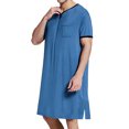 thumbnail image 2 of Men V-neck Long Sleeping Shirt, Solid Color Short Sleeve Split Hem Sleepwear, 2 of 7