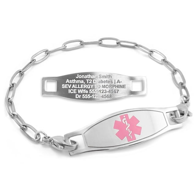 MedicEngraved Stainless Steel Custom Medical Alert Bracelet - 4mm Paperclip Link