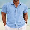 thumbnail image 2 of Men‘s Linen Casual Short Sleeve Shirts Button Down Summer Beach Shirt，L Yellow Green, 2 of 6