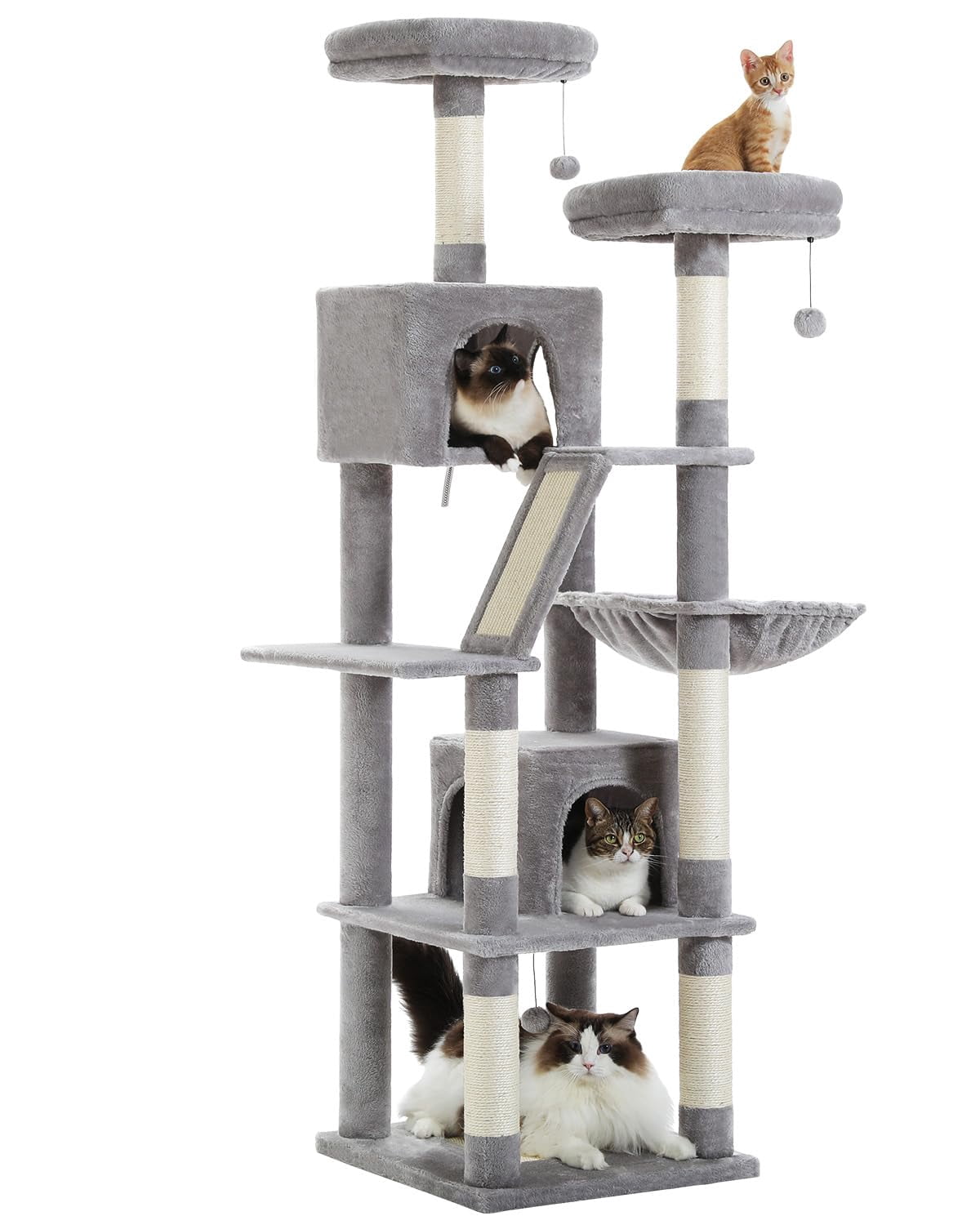 PEQULTI Large Cat Tree for Indoor Cats,[70.9"=180cm], Tall Cat Tower for Large Cats, Multi-Level Plush Arbre &Atilde;  Chat with 6 Scratching Posts, 2 Condos, 2 Perches,