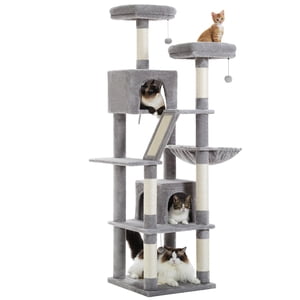 PEQULTI Grand arbre de chat pour les chats d'intérieur,[70.9"=180cm], Tour de chat haut pour les grands chats, en peluche multi-niveaux Arbre &Atilde; Chat avec 6 Postes de fouille, 2 Condos, 2 Perches,