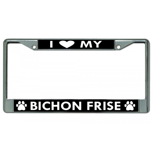 Cadre d'Immatriculation Chromé pour Chien "I Heart My Bichon Frise"