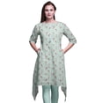 thumbnail image 1 of Bimba Kurti Asymétrique Imprimé Floral Feuilles de Trèfle Vert pour Femmes Robe d'Été Indienne Tunique Grand, 1 of 6