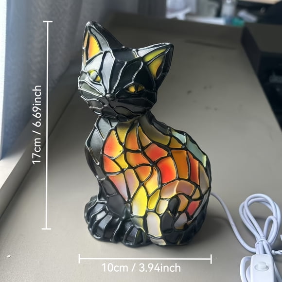 Hand-Painted-Style Stained--Effect Cat Night Light - USB- Resin Figurine with Rainbow Glow, Low-Voltage Multicolor for Bedside, Shelf & Holiday Decor
