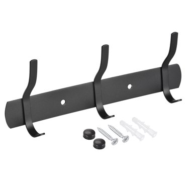 Unique Bargains Black Wall Mounted with 3 Hooks Coat Hook Rack Wall Hanger