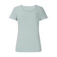 thumbnail image 3 of Dealovy Hauts de Sortie pour Femmes Manches Courtes Col Rond T-Shirts Ajustés Doux Couleur Unie Confortables T-Shirts Basiques, 3 of 5