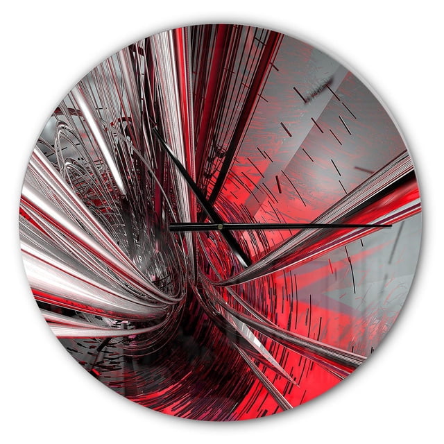 Designart « fractal 3D Deep into Middle » Horloge Murale Moderne avec Cadran Rond en Aluminium Massif et Fini Lustré, Présentant un design fractal Abstrait dans des Tons Rouge, Noir et Argent. Elle Comprend de Fines Aiguilles Noires et Se Monte Facilement, Convient comme Horloge Murale Moderne Surdimensionnée.