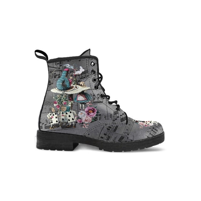UKAP Women Leather Boot Floral Short Bootie Lace Up Ankle Boots Work Booties Waterproof Gray Alice 7