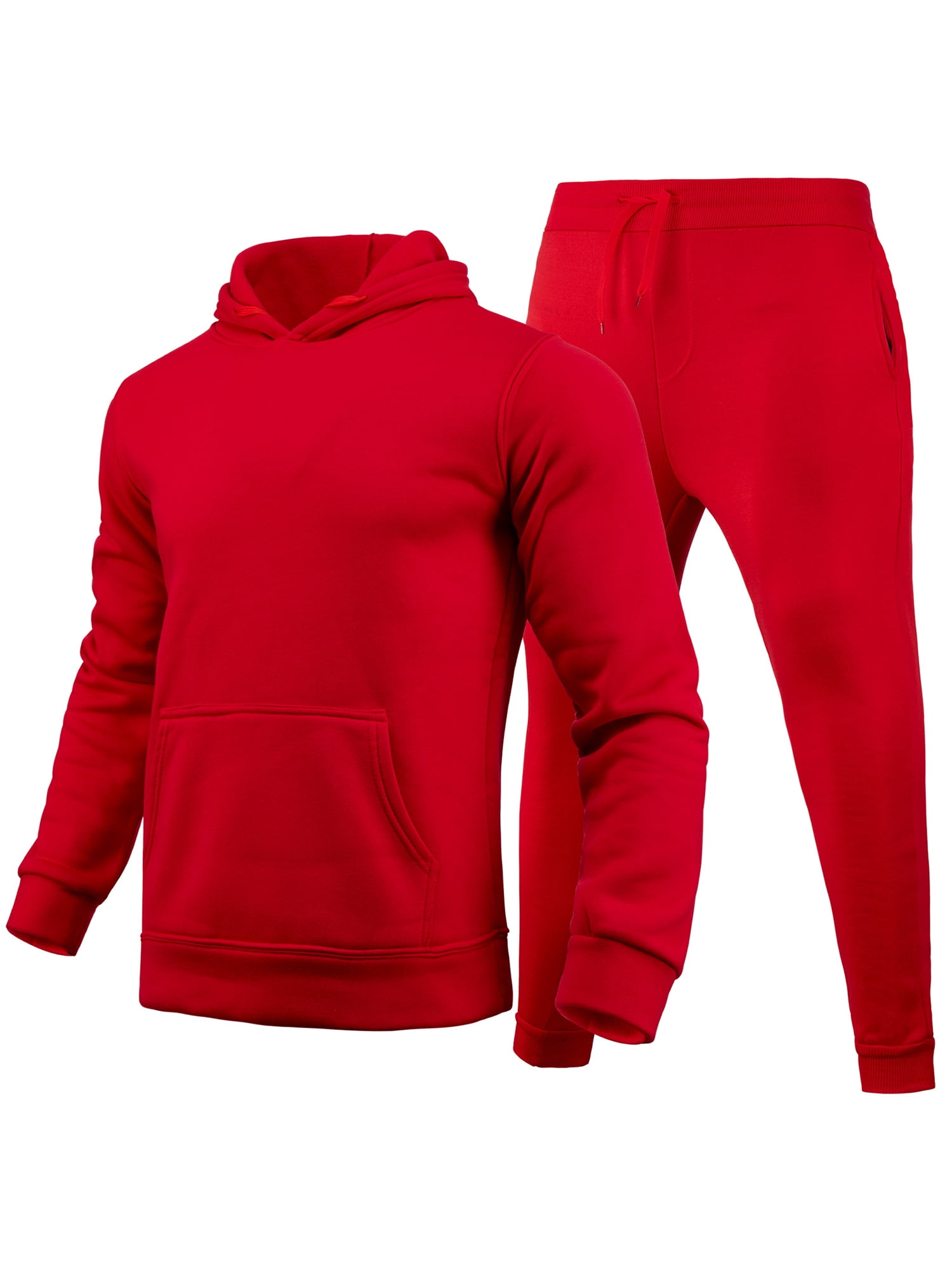 MAWCLOS Men Sweatsuit Hooded 2 Piece Jogging Suits Solid Color Tracksuit Set Sports Hoodies And Sweatpants Red 2XL