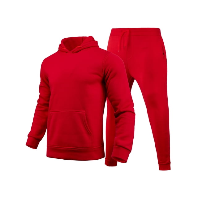 MAWCLOS Men Sweatsuit Hooded 2 Piece Jogging Suits Solid Color Tracksuit Set Sports Hoodies And Sweatpants Red L