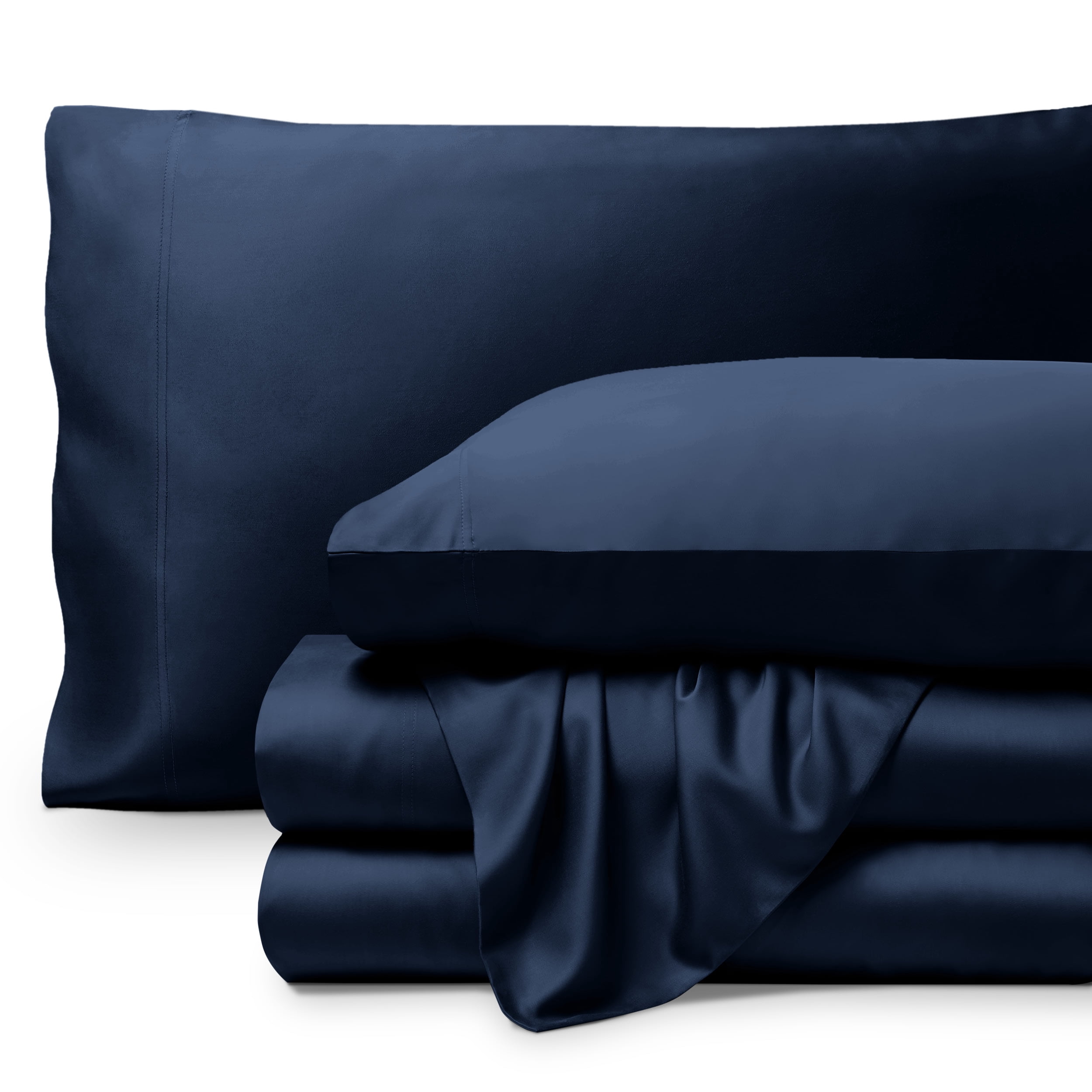 Bare Home Bamboo Sheet Set - Made from Rayon Fibers - Deep Pockets - 5 Piece - Split King, Dark Blue
