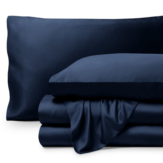 Bare Home Bamboo Sheet Set - Made from Rayon Fibers - Deep Pockets - 4 Piece - Split Head Flex King, Dark Blue