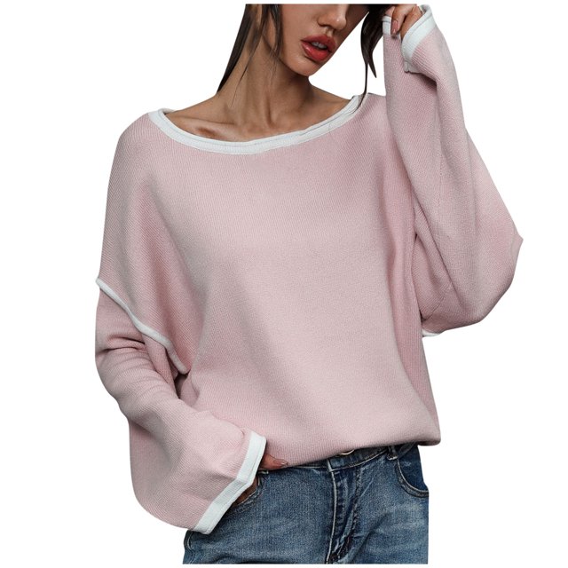 Pompotops Manteau Chandail à Col Rond pour Femmes Mode Haut Chandails pour Femmes Ample Manteau à Manches Longues Liquidation