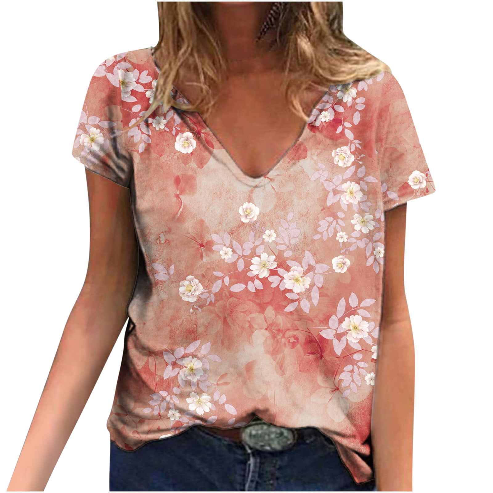 Hauts d'Été pour Femmes Manches Courtes Femmes Blouse d'Été Imprimée T-Shirts Décontractés Col en V Manches Courtes T-Shirts Hauts