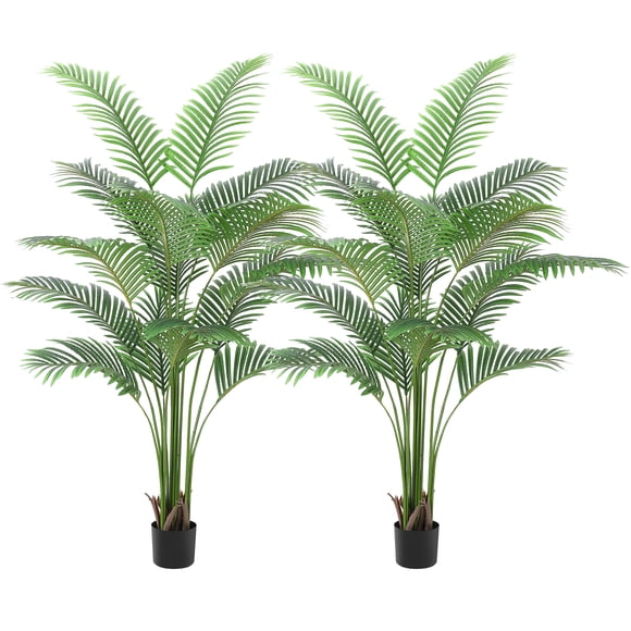 Lifelike Artificial Areca Palm Trees Set – 2 Pack 6ft Tall Faux Palms with Pots & Real Touch Leaves – 9 Disassembled Banana Peel Pieces, 6ftH9 pieces disassembled real banana peel 2 products