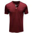 thumbnail image 4 of Innerwin Blouse Crew Neck Mens Summer Tops Work Henley Collar Regular Fit T Shirts Wine Red M, 4 of 5
