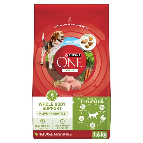 Purina ONE +Plus Soutien pour l'Ensemble du Corps avec du Vrai Poulet, Nourriture Sèche pour Chiens, 1.6 kg