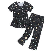 GDREDA Womens Pajamas Set Women Pajama Set Sleepwear Tops With Capri Pants Casual And Prints Pajama Sets Women Pajama Sets pyjamas Black,XXXL