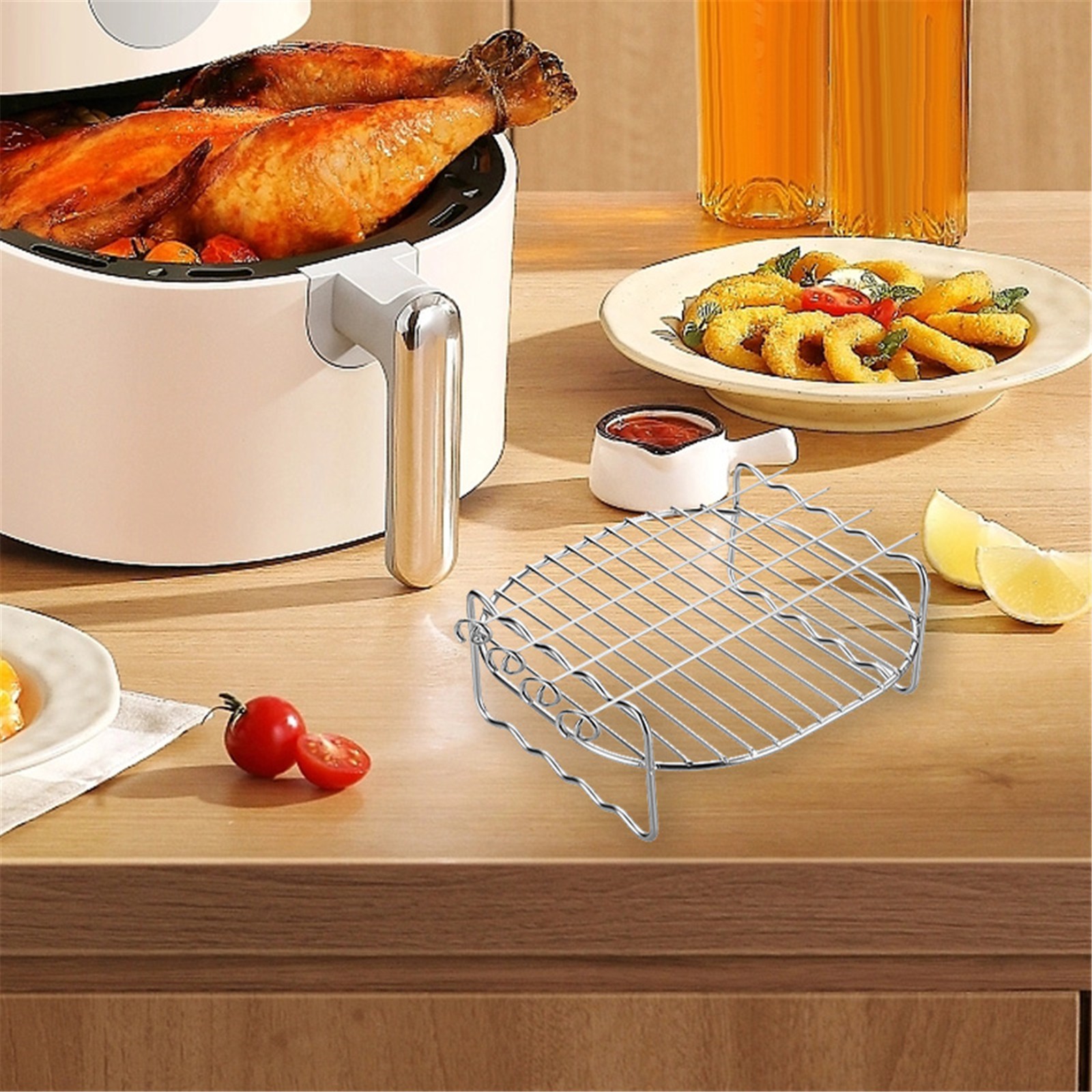 WHEANG Upgrade Your 7 Inch Air Fryer With This Stainless Double Layer Cooking Rack Maximize Capacity Cook Multiple And Even Results For Family Meals And Snacks