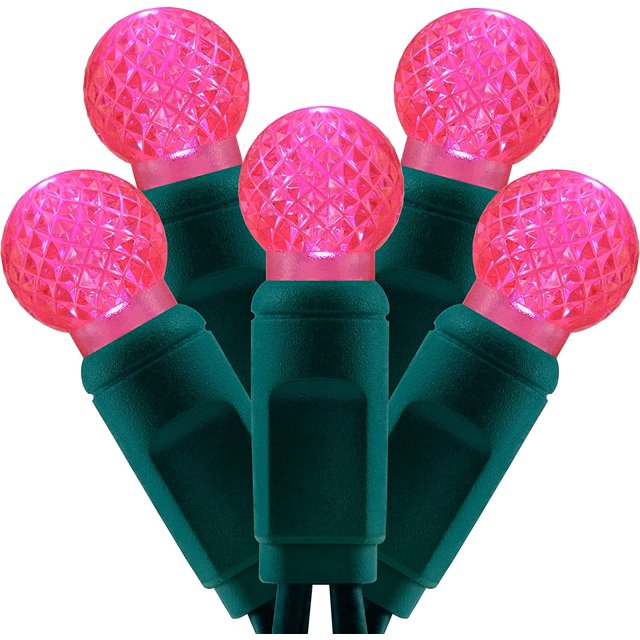 Pink One-Piece G12 Raspberry Christmas Lights 140 Count 48 Feet, 2 Sets 70 LED 24 ft High Waterproof UL Certified String Light (Pink)