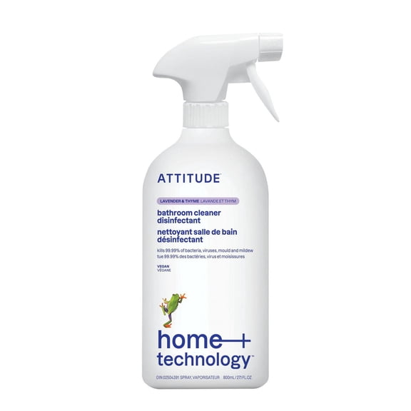 ATTITUDE home+ technology, Bathroom Cleaner Disinfectant 99.99%, Natural Cleaner, Thyme & Lavender Scent, 800ml