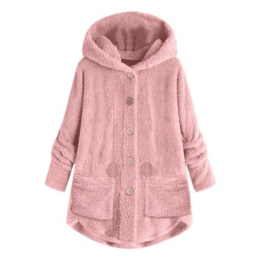 Posijego Women's Sherpa Jackets Fleece Fuzzy Plush Winter Warm Coat Button Hooded Outerwear with Pockets