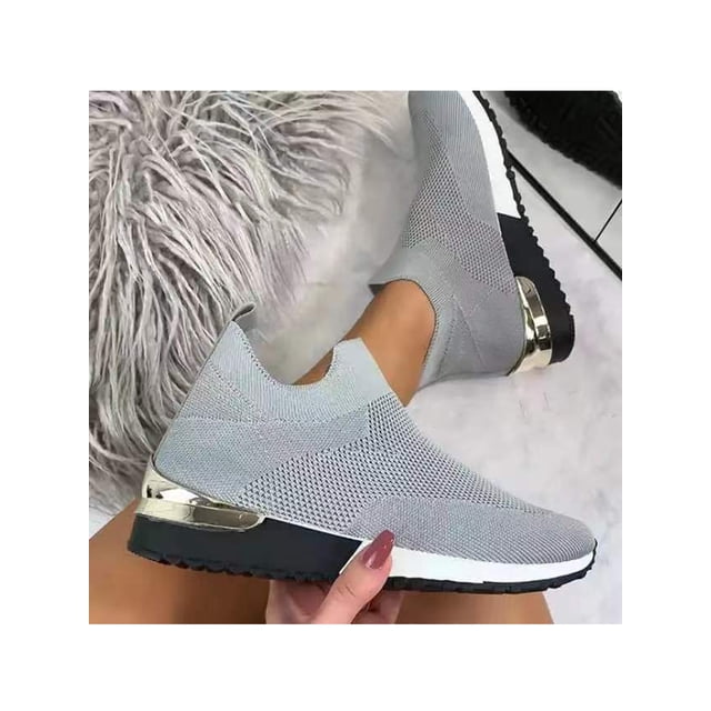 Woobling Chaussures Décontractées pour Femmes Espadrilles Confort Respirantes Ballerines Bout Rond Chaussette Espadrille Mode pour Femmes à Enfiler Chaussure de Marche Gris 7