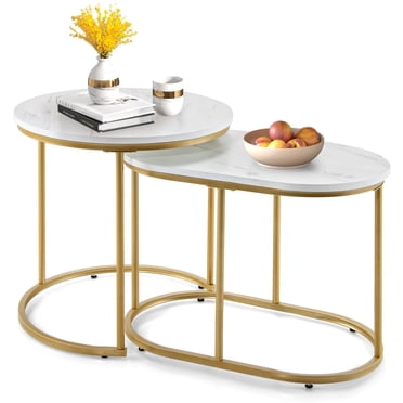 Giantex Ensemble Moderne de Tables Basses Gigognes, Lot de 2, Table d'Appoint Empilable Effet Marbre, Ensembles de Tables de Bout, Assemblage Facile