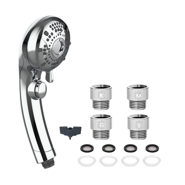Binwennn High Pressure Shower Head 6 Settings Handheld Showerhead With ON/Off Full Shutoff Push Button And To Control Flow Angle Adjustable Water Saving Body Sprays 4 Types Of Of Adapters Light up