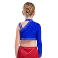 thumbnail image 2 of Manyakai Kids Girls Shiny Rhinestone Jazz Latin Modern Lyrical Dance Crop Tops Irregular Shoulder Blue 14, 2 of 7