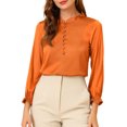 thumbnail image 1 of INSPIRE CHIC Women's Ruffle Neck Bubble Sleeve Elastic Cuff Button Work Office Blouse, 1 of 7
