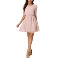 thumbnail image 1 of INSPIRE CHIC Robe pour Femme à Col Rond, Manches Froncées, Étoiles Métalliques Brillantes, Rose, TG, 1 of 5