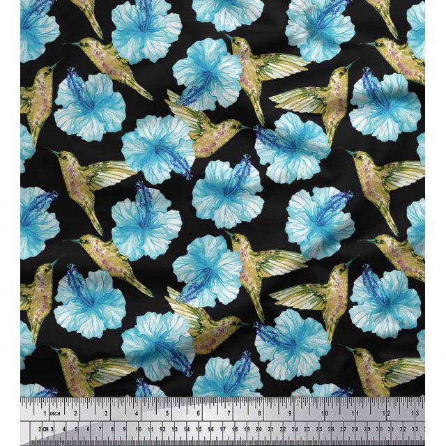 Soimoi Poly Georgette Fabric Hummingbird & Floral Fabric Prints By Yard 42 Inch Wide