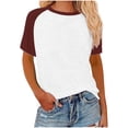 thumbnail image 1 of Womens Summer Raglan T-Shirts Color Block Plus Size Baseball Tees Casual Short Sleeve Loose Pullover Wine, 5XL, 1 of 5